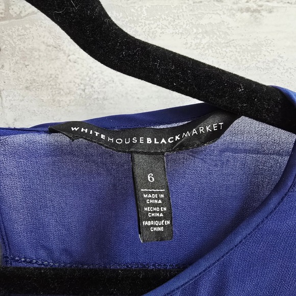 White House Black Market Royal Blue Velvet Burnout Geometric Silk Blend Top 6 - Picture 6 of 8